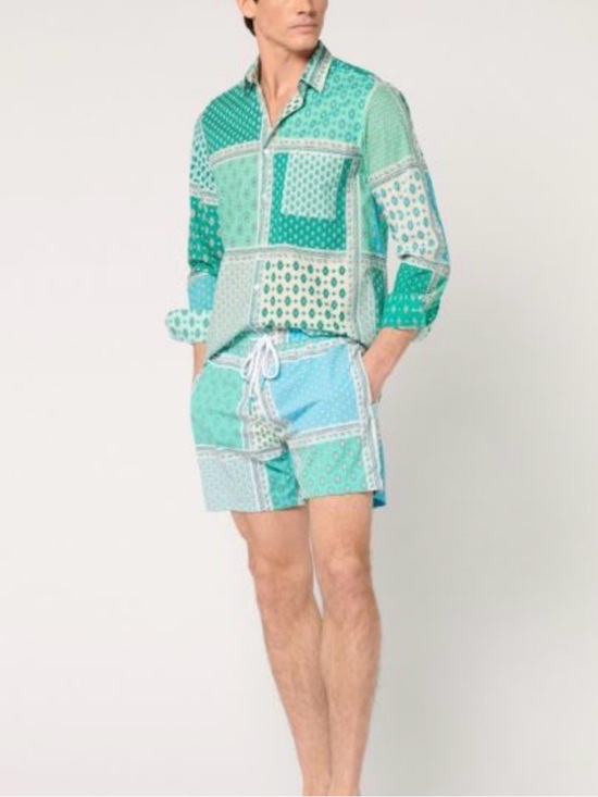 Souleiado Other - NWT SOULEIADO Patchwork Print Shorts Ecru Turquoise Marin Swim Trunks M